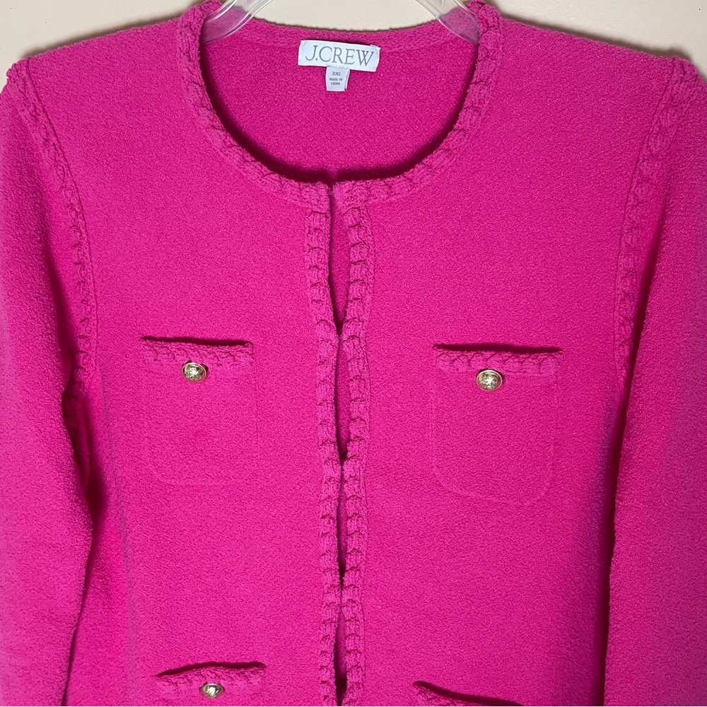 J. Crew Odette Sweater Lady Jacket XXL Fuchsia Pink Boucle Business Casual BR789 - Picture 10 of 15